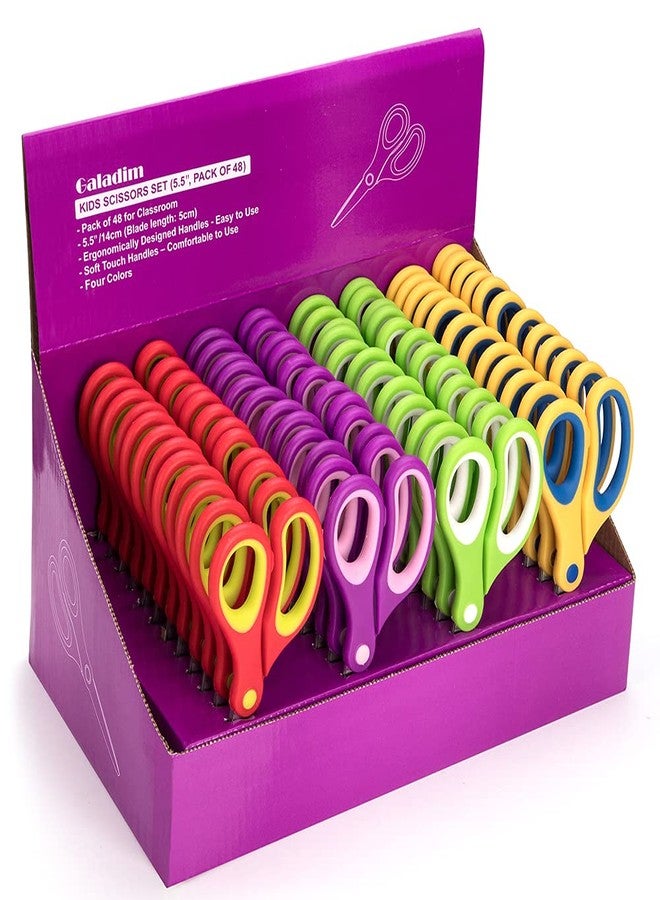 Galadim Kids Scissors (48 Count Teacher Pack, Rounded-tip, 5.5 Inch) - 5.5’’ Soft Touch Blunt School Student Scissors Shears GD-016-R-P (Pack of 48) - Image 1